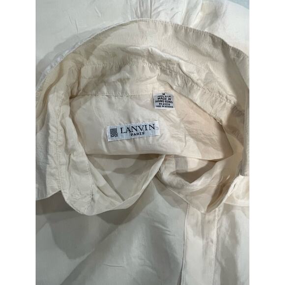 Lanvin Paris Cream Silk Short-Sleeve Button-down Shirt Relaxed Fit Pocket Sz Med - Picture 6 of 11